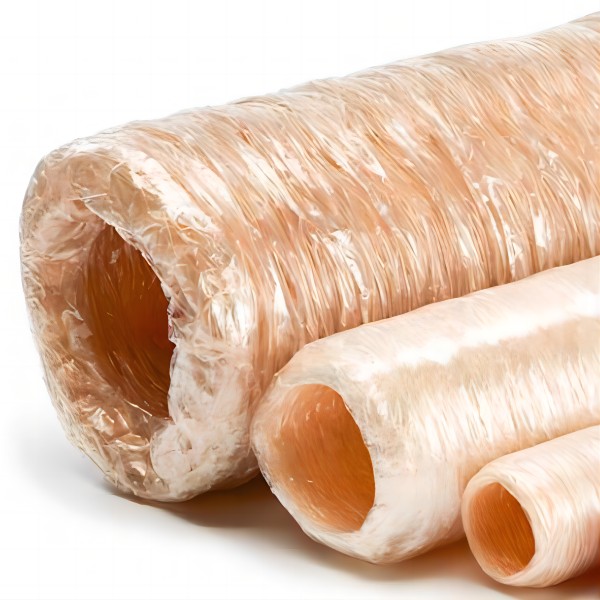 Tubos de tripa fibrosa sin imprimir vistos de frente